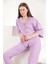 Müslin Kumaş Ceket Yaka Kadın Gömlek-Lila 3