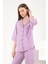 Müslin Kumaş Ceket Yaka Kadın Gömlek-Lila 4