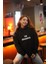 Cosmos Canada Puantiyeli Yazı Baskılı Oversize Hoodie Siyah 2
