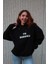 Cosmos Canada Puantiyeli Yazı Baskılı Oversize Hoodie Siyah 3