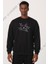 Flower Baskılı Siyah Erkek Sweatshirt 1
