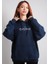 Unisex Oversize Hoodie Scream Themed Navy Blue 1