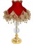 Kırmızı Kadife Abajur Kumaş Dantel Süsleme Gold Kristal Ayak AB0870 1