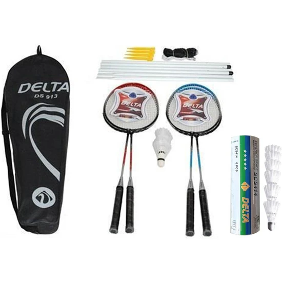 Delta 4 Adet Badminton Raketi + Çantası + File + Demir + 9 Adet Dengeli Hız Başlangıç Badminton Topu