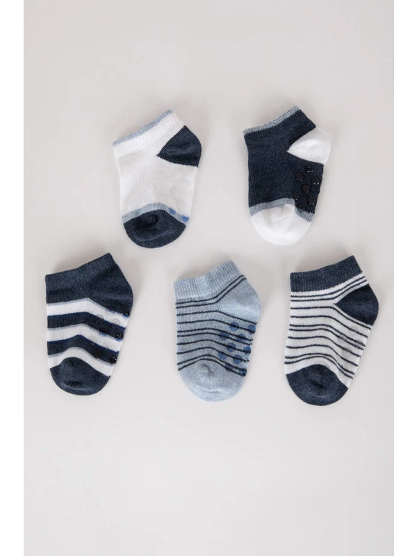 DeFacto Erkek Bebek Çizgili Dikişsiz 5'li Pamuklu Patik Çorap A1405A5NS