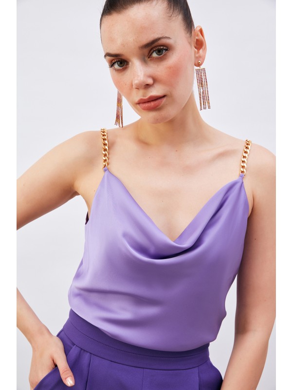Sateen Zincir Askılı Saten Bluz Mor Fiyatı Taksit Seçenekleri