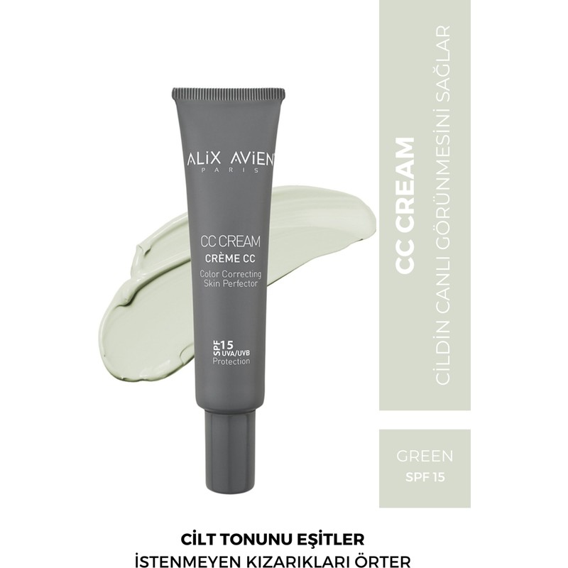Alix Avien CC Krem Renk Düzenleyici Yeşil - CC Cream Green - SPF 15 UVB/UVA - 40 ml