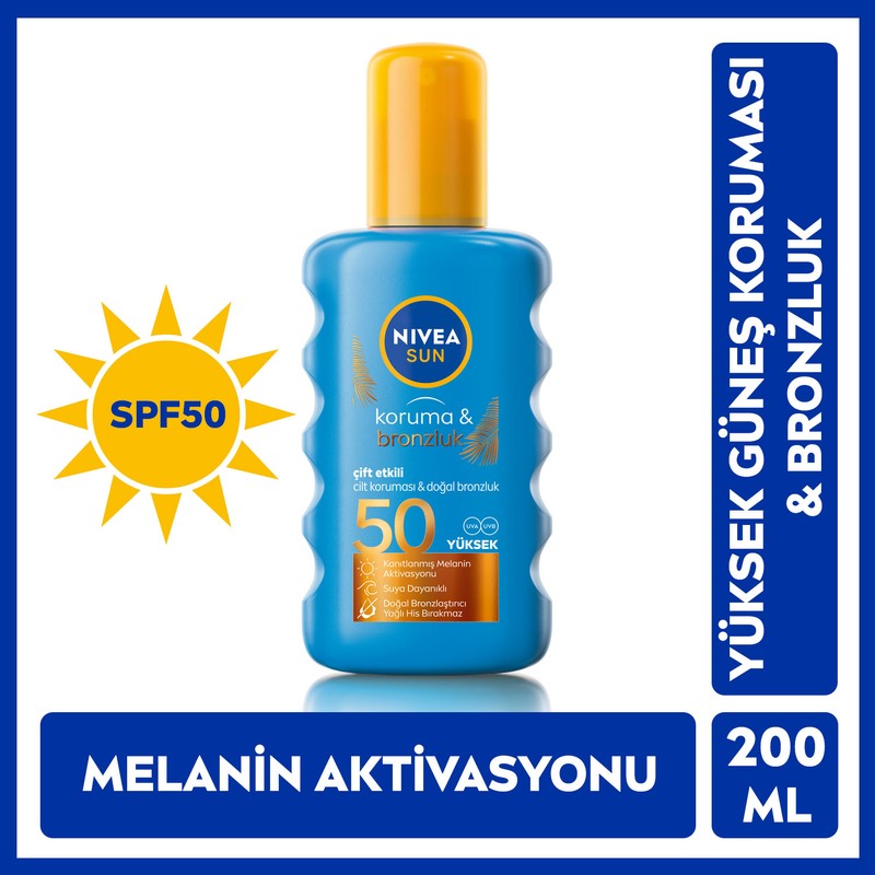 Nivea Sun SPF50 Güneş Koruyucu & Bronzluk Sprey 200 ml Çok Yüksek Koruma Etkisi