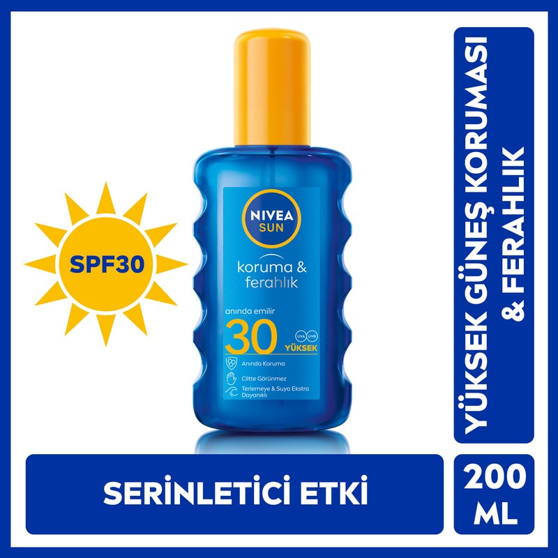 Nivea Sun SPF30 Koruma & Ferahlık Sprey 200 ml Vücut İçin Yüksek Koruma ve Hızlı Emilen Formül