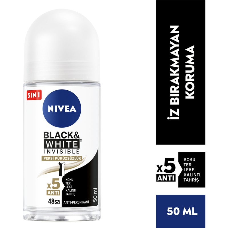 Nivea Kadın Roll-on Deodorant Black& White Invisible İpeksi Pürüzsüzlük 50ml; Ter ve Ter Kokusuna Karşı 48 Saat Anti-perspirant Deodorant Koruması; Hassas Koltuk Altı