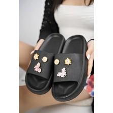 Mevese Angel Taş Tokalı Yumuşak Tabanlı Siyah Kadın Terlik