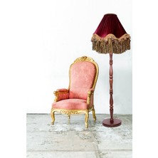 dekovien Bordo Gold Saçak Vintage Lambader Kumaş Kaplama Kahverengi Ahşap Ayak LM0124