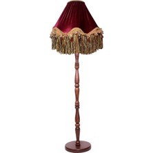 dekovien Bordo Gold Saçak Vintage Lambader Kumaş Kaplama Kahverengi Ahşap Ayak LM0124