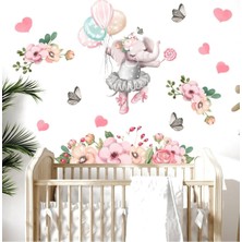 Kt Grup Balonlu Sevimli Fil Çiçekler ve Kelebekler Çocuk Odası Duvar Sticker Seti