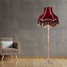 dekovien Bordo Vintage Lambader Kadife Kumaş Kaplama Ahşap Gold Kaplama Ayak LM0122