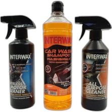 Interwax 3'lü Set Susuz Motor Temizleyici 500 ml + Çok Amaçlı Döşeme Temizleyici 500 ml + Cilalı Oto Şampuanı 1000 Ml.