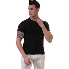 Exve Exclusive Siyah Bisiklet Yaka Basic T-Shirt Normal Fit Erkek Tişört