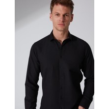 Süvari Slim Fit Klasik Yaka Armürlü Siyah Erkek Gömlek GM2024700353