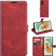 YKD Store Zte Axon 30 Pro Retro Buzağı Deri Kılıfı Kırmızı (Yurt Dışından)