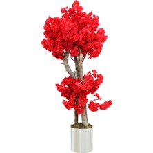 Cihan Çiçekçilik Yapay Ağaç Kırmızı Bahar Dalı 90 cm 12X12 Metal Saksıda