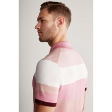Hemington Pembe Çizgili Fermuarlı Yaka Giza Pamuk Triko Polo