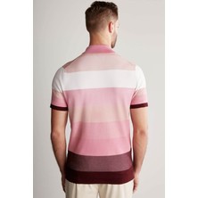 Hemington Pembe Çizgili Fermuarlı Yaka Giza Pamuk Triko Polo