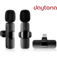 Daytona K9T2 Type-C Wireless Tak Çalıştır Kablosuz Mikrofon - Android Telefon Tablet Ipad Çiftli Yaka Mikrofonu