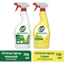 Cif Krem Sprey Amonyak Yüzey Temizleyici 750 ml x1 +Cif Krem Sprey Limon 750 ml x1