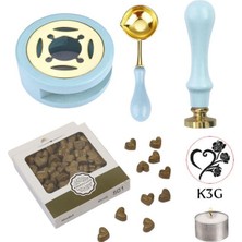 Profisher Davetiye Mum Mühürü Uygulama Seti Mavi Renk K3G Kalp 3 Gül