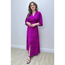 Mazi Butik Yarasa Kol Viskon Elbise Fuşya