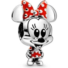 Ni Aksesuar Gümüş S925 Damgalı Disney Puantiye Fiyonklu ve Elbiseli Minnie Charm