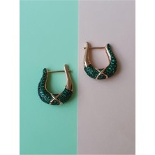 Margelle Orient  Yeşil Zirkon Taşlı Rose Gümüş Küpe