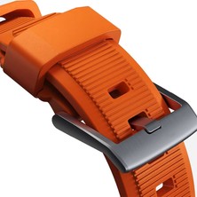 CoverZone Apple Watch ile Uyumlu 44MM Kordon Kauçuk Spor Esnek Kayış Metal Tokalı Glamour Kordon Orange