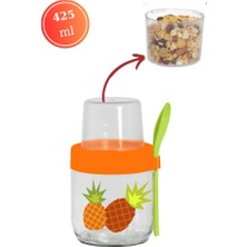 Flosoft Kaşıklı Cam Müsli Kabı, Meyve Yoğurt Yulaf Müsli Granola Diyet Saklama Kabı 425ml