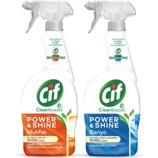 Cif Power Shine Cleanboost Sprey Temizleyici Banyo 750ml x1 + Mutfak Temizleyici Yağ Çözücü 750 mlx1