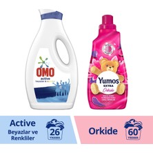 Omo Sıvı Deterjan Active Beyazlar ve Renkliler 1690 ml X1 + Yumoş Yumuşatıcı Extra Orkide 1440 ml X1