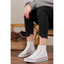 Mirket Beyaz Uzun Keten Spor Ayakkabı Unisex Kullanım İçin Düz Taban ve Kaliteli Malzeme
