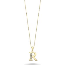 Online Takı Altın Taşlı R Harfi Kolye