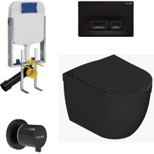 Creavit Gömme Rezervuar Seti ve Dura Mat Siyah Asma Klozet Sirius ve Yavaş Kapak