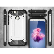 Case Street Huawei P Smart Crash Tank Koruma Çift Katman Siyah+Nano Glass Mavi Kılıf