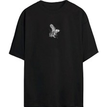 The Wert Unisex Kartal Baskılı Siyah Oversize Tshirt