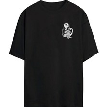 The Wert Unisex Bukalemun Baskılı Siyah Oversize Tshirt