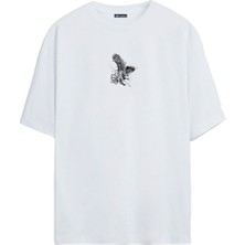 The Wert Unisex Kartal Baskılı Beyaz Oversize Tshirt