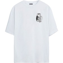 The Wert Unisex Bukalemun Baskılı Beyaz Oversize Tshirt