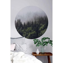 Kt Grup Yuvarlak Manzara Sisli Orman Duvar Sticker