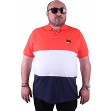 Starbattal Büyük Beden Polo Yaka Tişört Parçalı 23414 Nar Çiçeği