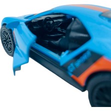 Popit Toys Metal Model Araba Kapıları Aç Kapa Çek Bırak Hareket Eden  Araç Kamuflaj Ford Gt Mavi Turuncu Cizgi