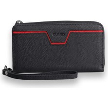 Guard Mat Siyah - Kırmızı Çok Fonksiyonlu Hakiki Deri Cüzdan ve El Çantası