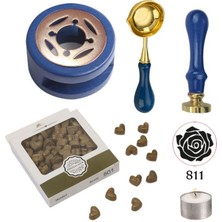 Davetiye Mum Mühürü Uygulama Seti Lacivert Renk 811 Gül Desen