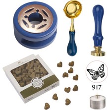 Davetiye Mum Mühürü Uygulama Seti Lacivert Renk 917 Kelebek